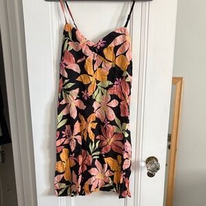 Billabong Vibrant Floral Mini Dress - Black, Pink, Orange, Green